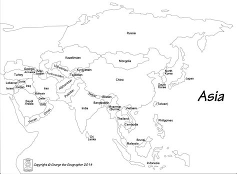 Asia Countries Map Unlabeled | Map of Atlantic Ocean Area