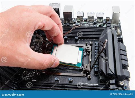 CPU Socket and Processor Installation on the Motherboard. Stock Photo ...