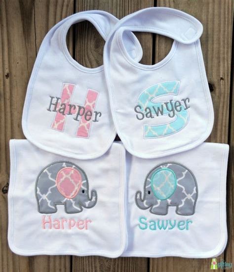 Monogrammed Bib & Burp Cloths Two Appliqué Baby Feeding Sets | Etsy in ...