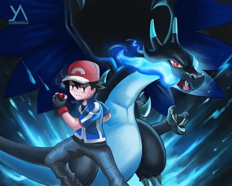 ArtStation - POKEMON FAN ART - Ash & Mega charizard X, Yash Shetye