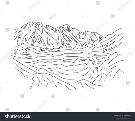 Mountain Landscape Line Drawing Vector Illustration Stock Vector ...