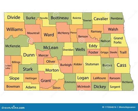 North Dakota County Map stock vector. Illustration of missouri - 173364616