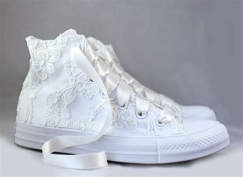 Ivory Lace High Top Converses -- Ivory Floral Lace Bridal Converses ...