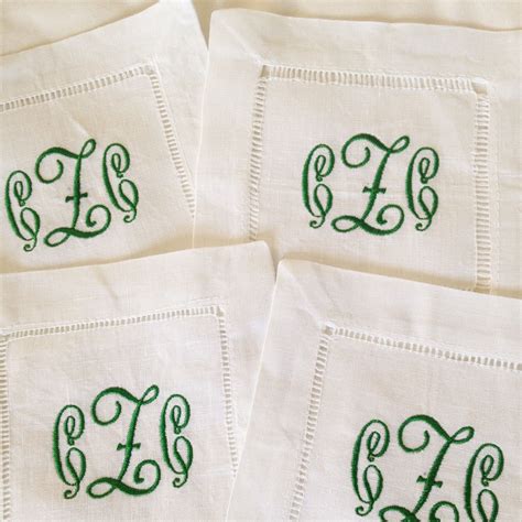 Monogram Hemstitch Cocktail Napkins / Monogram Gift Set of 4 - Etsy ...