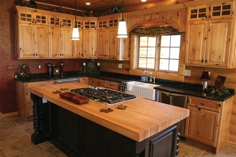 Rustic all grins | Pine kitchen cabinets, Hickory kitchen cabinets, Log ...