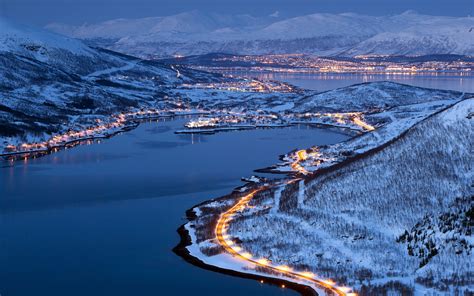 Wallpaper City lights of Tromso, Norway, winter night 1920x1200 HD ...