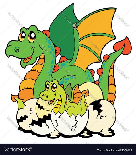 Dragon mom with baby and eggs Royalty Free Vector Image