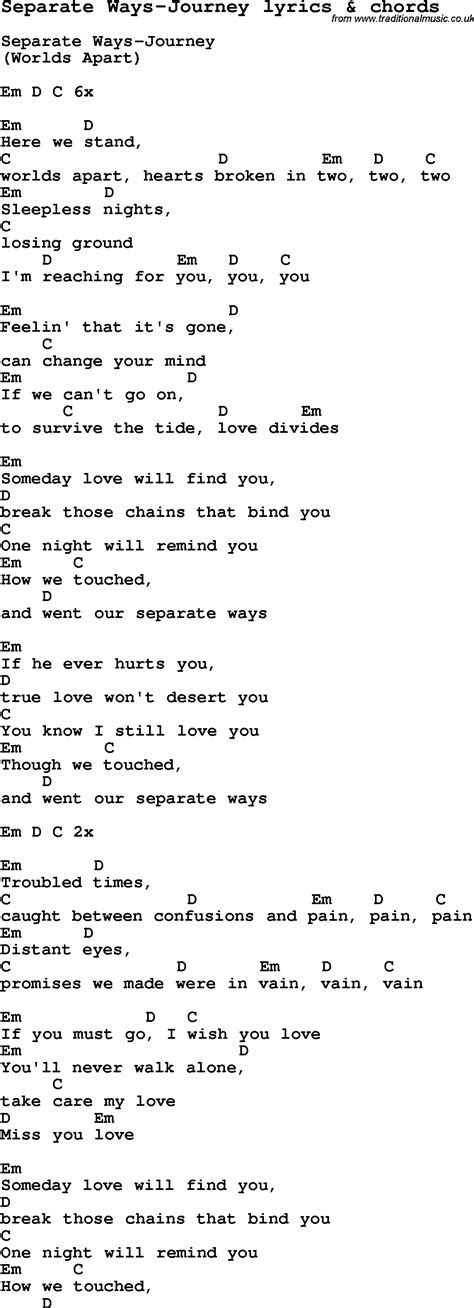 Love Song Lyrics for:Separate Ways-Journey with chords.