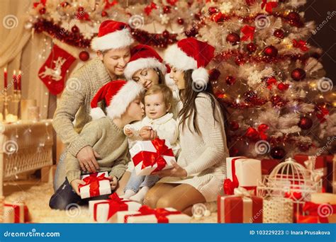 Christmas Family Portrait, Happy Father Mother Children Stock Image ...