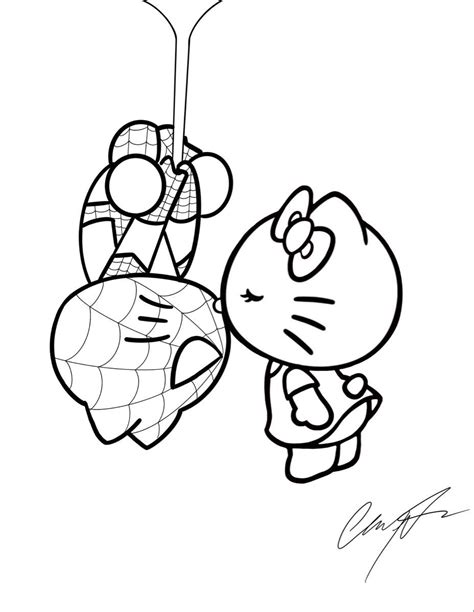 HELLO KITTYSPIDERMAN COLORING PAGE | Раскраски, Милый рисунок, Эскизы ...