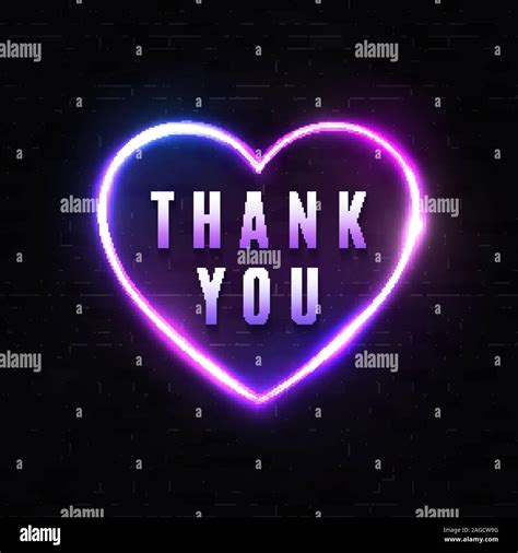 Thank you sign on black brick wall background. Neon realistic text in ...