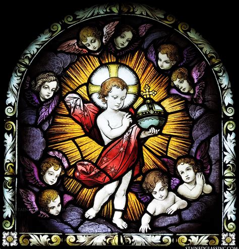 "Baby Jesus Surrounded by the Angels" Religious Stained Glass Window