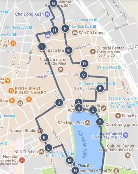 Hanoi Old Quarter and Hoan Kiem Lake Walking Tour Map | Hanoi old ...