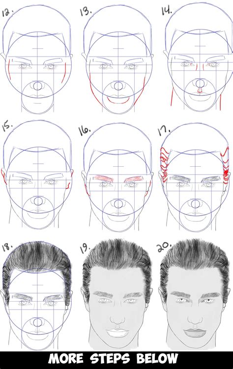 Learn How to Draw a Handsome Man's Face from the Front View (Male ...