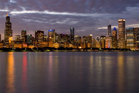 Chicago Skyline At Night Free Stock Photo - Public Domain Pictures