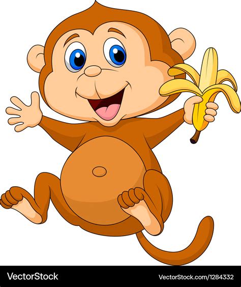 Cute monkey cartoon eating banana Royalty Free Vector Image