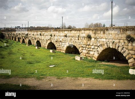 Roman bridge of Merida, with its arches and made entirely with natural ...