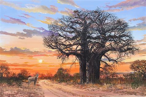 Gemsbok at Sunset with Baobab Tree | Errol Norbury Art | African ...