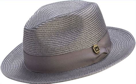 Montique H-42 Mens Straw Fedora Hat Grey - Abby Fashions