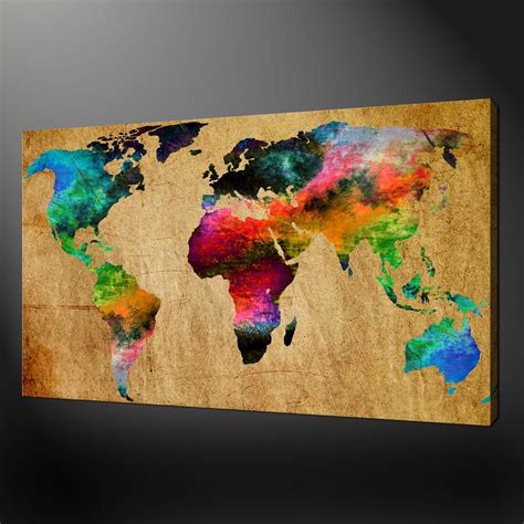 WORLD MAP CANVAS WALL ART PICTURE PRINT