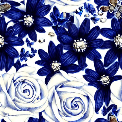 Navy Blue Floral Frame Pattern · Creative Fabrica