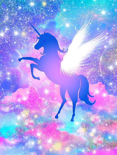 White Unicorn Flying In The Sky Wall Mural Wallpaper Canvas, 52% OFF