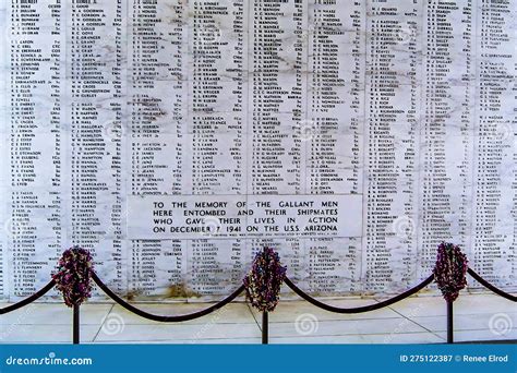 USS Arizona Memorial Wall, Pearl Harbor, Honolulu, Hawaii, USA. Stock ...