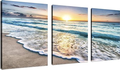 3 Panel Beach Canvas Wall Art for Home Decor