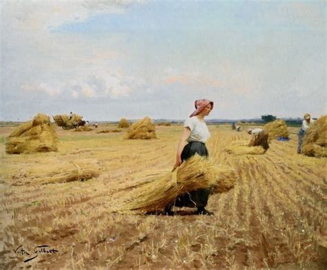 (uk) Woman harvesting wheat by George Clausen (1852- 1944). Oil on ...