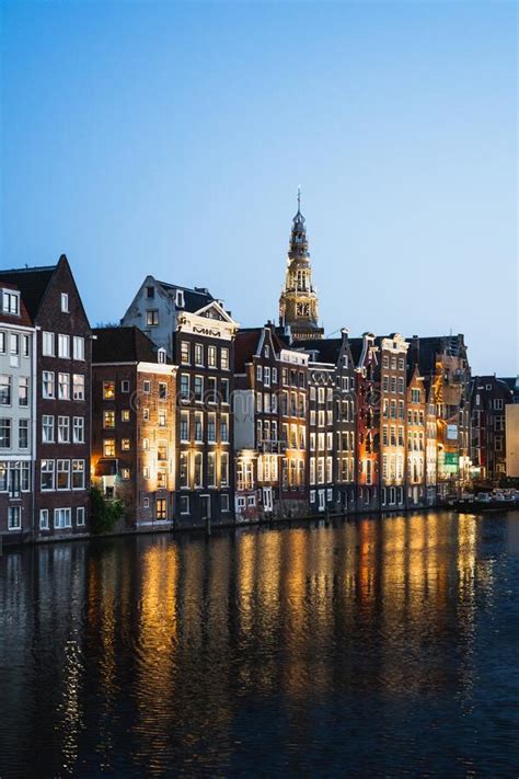 Dancing Houses Damrak Church Amsterdam during the Night Netherlands ...