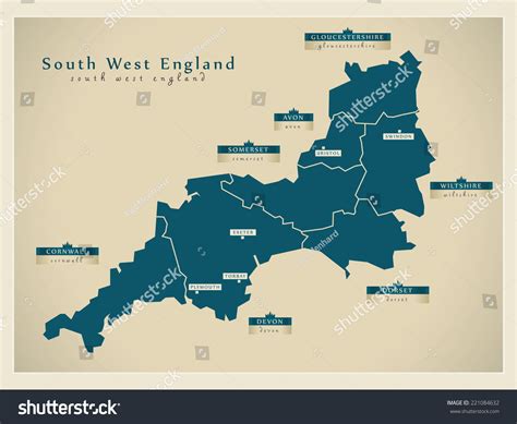 Modern Map South West England Uk Stock Vector (Royalty Free) 221084632 ...