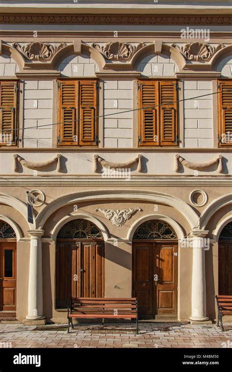 Front view of architecture detail of vintage building in Europe Stock ...