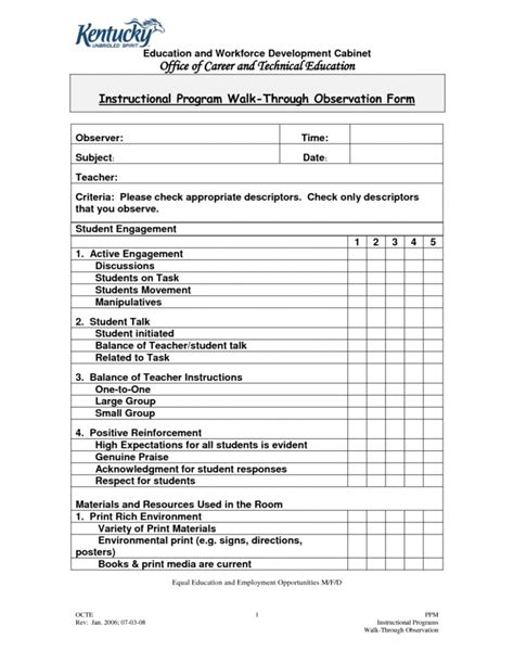 Free Teacher Observation Form Behavior Checklist For Students Template ...