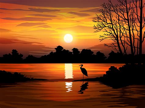 Beautiful Forest Sunset Scene with Lake 2042905 Vector Art at Vecteezy