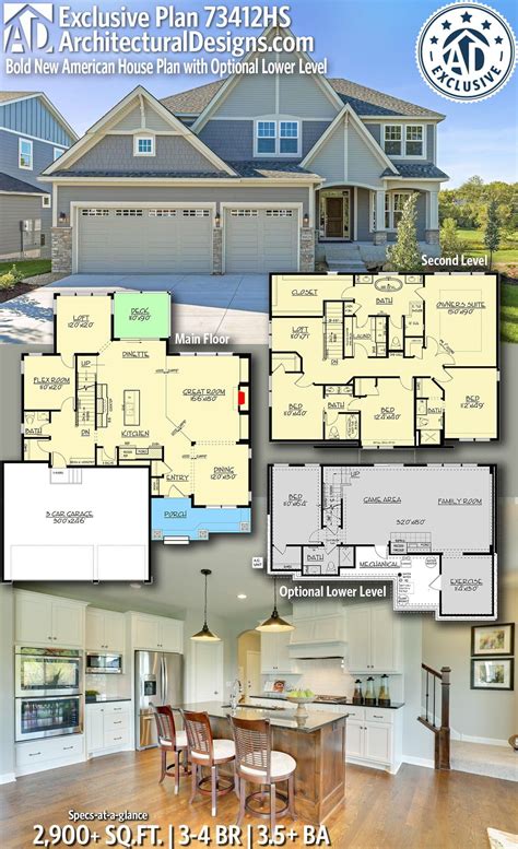 Architectural Designs New American Home Plan 73412HS gives you 3-4 ...