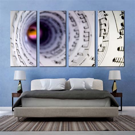 Musical Notes Canvas Wall Art, White Music Notes Tunnel 4 Piece Canvas ...