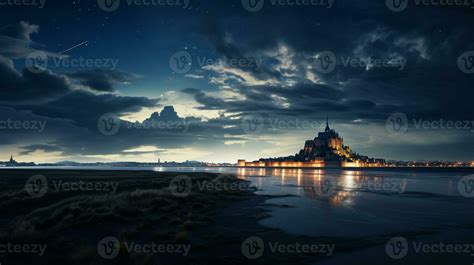 Night view of Mont Saint-Michel. Generative AI 32977649 Stock Photo at ...