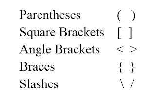 Jo Michaels ~ Author - Parentheses, Brackets, Braces, and Slashes