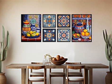 Mexican Kitchen Wall Art, Gallery Set of 6 Talavera Tile Digital Print ...