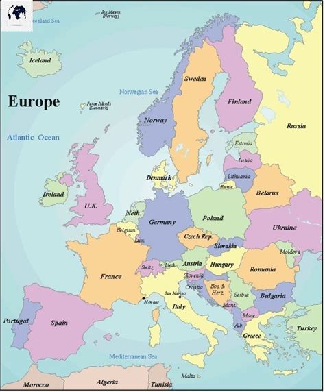 Free Labeled Europe Map with Countries & Capital - Blank World Map ...