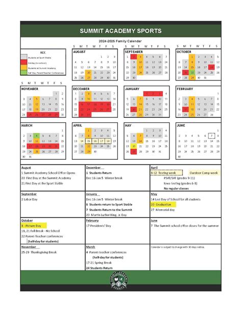 Summit Academy Sports | The Summit Academy School Calendar