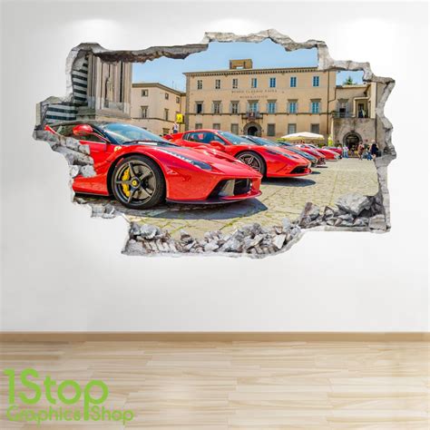 Ferrari Wall Sticker 3D Look - Boys Kids Bedroom Supercar Wall Decal ...