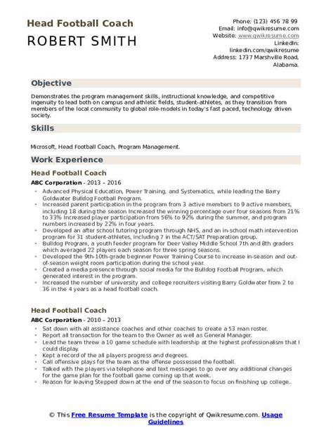 Head Football Coach Resume Samples | QwikResume