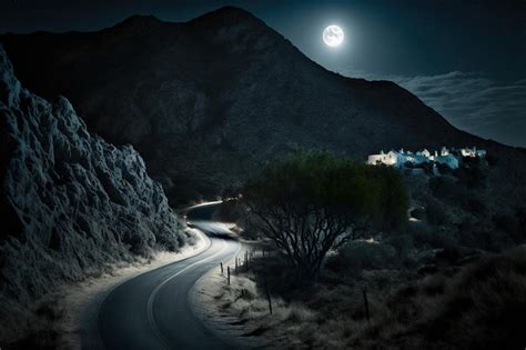 Premium Photo | Mountain road in the night