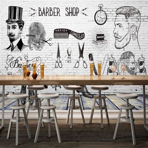 3d Stereo Custom Hd Vintage Barber Shop Background Wall Decorative ...