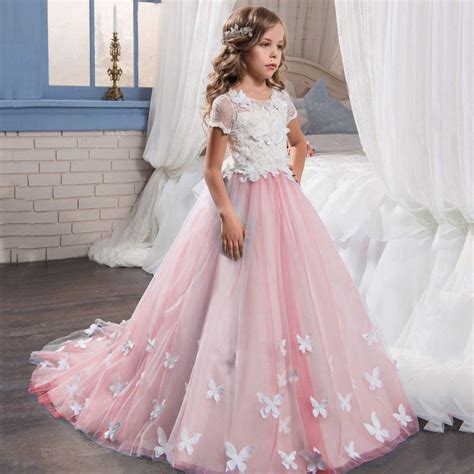 Communion Dress Butterfly Flower Girl Dress Fancy Tulle Lace Short Sle ...