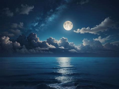 Premium AI Image | Night Sky with Moon and Clouds Over the Ocean