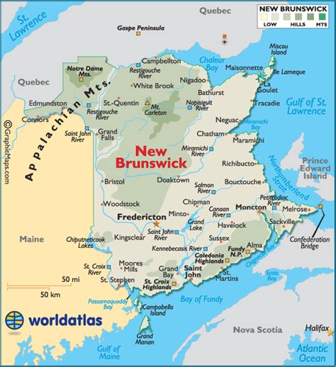 New Brunswick Canada Large Color Map