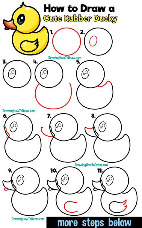 How to Draw a Cute Cartoon Rubber Ducky Easy Step by Step Drawing for ...