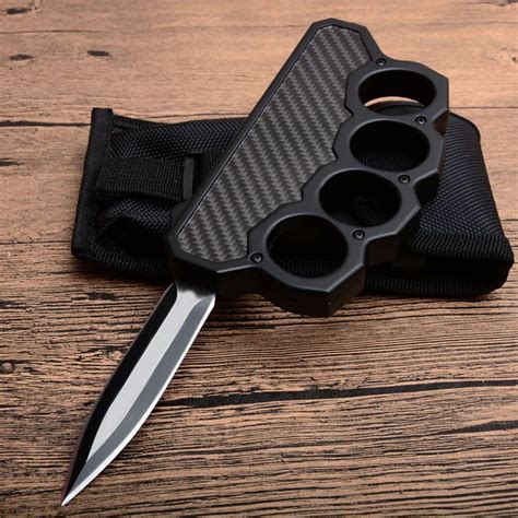 High Quality Black Knuckle Duster Auto Tactical Knife D2 Double Edge ...